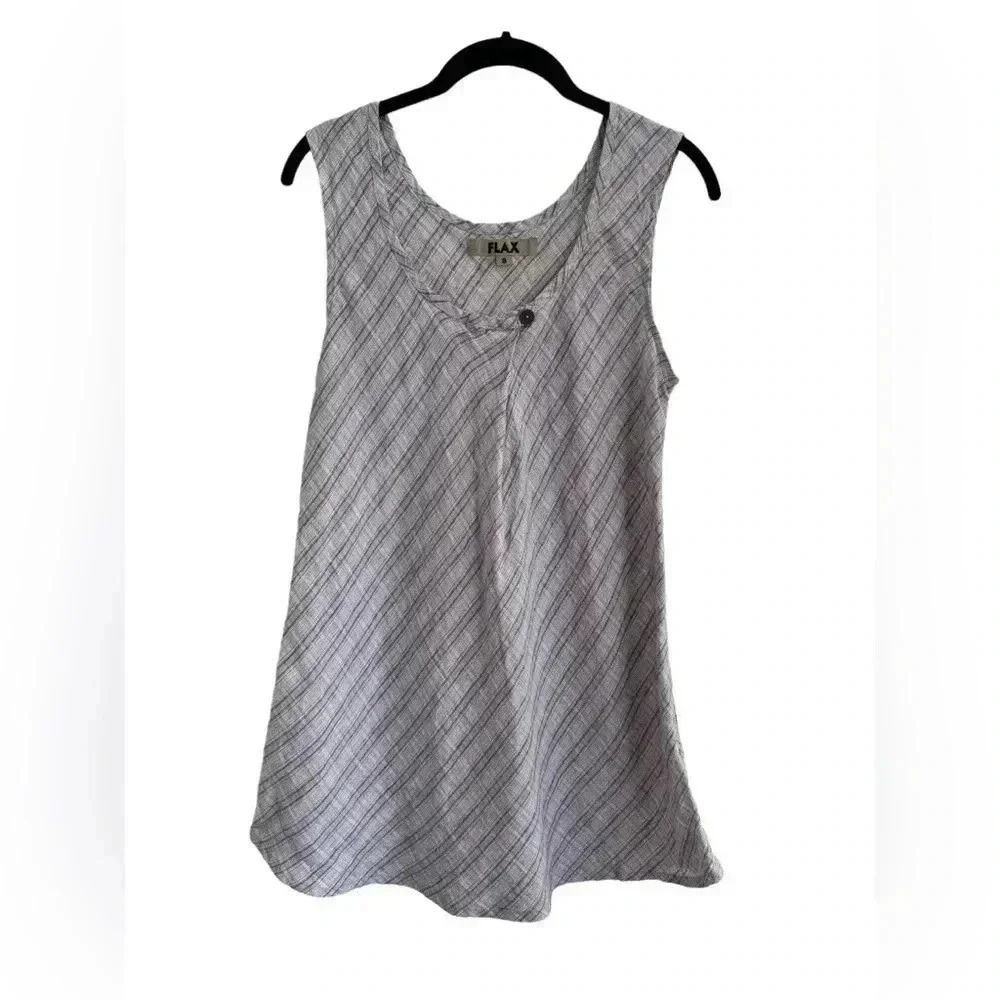 FLAX Purple Striped Linen Tunic Top size S